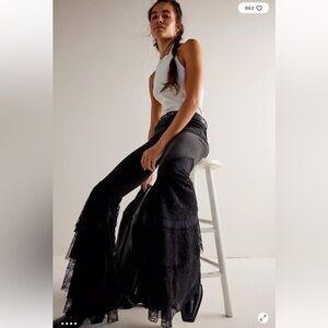 Free People We The Free Mystique Tiered Lace Flare Bells Statement Jeans 24